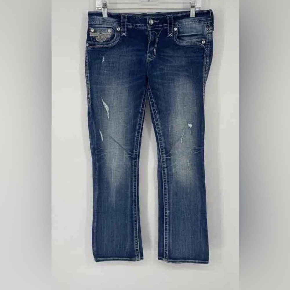 Rock revival women's distressed medium wash jeans
